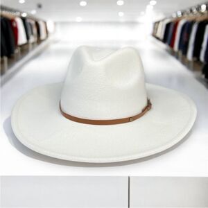 White Teardrop Tall Crown Wide Brim Rancher Fedora Hat - NEW